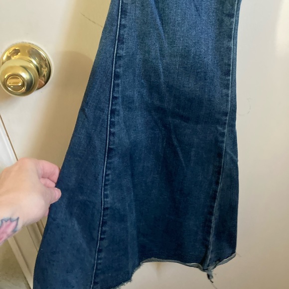 🌞Mumu Blue Medium Wash Hi Rise Flare Large Bell Bottom Raw Hem Denim Jean’sA216 - Picture 7 of 10